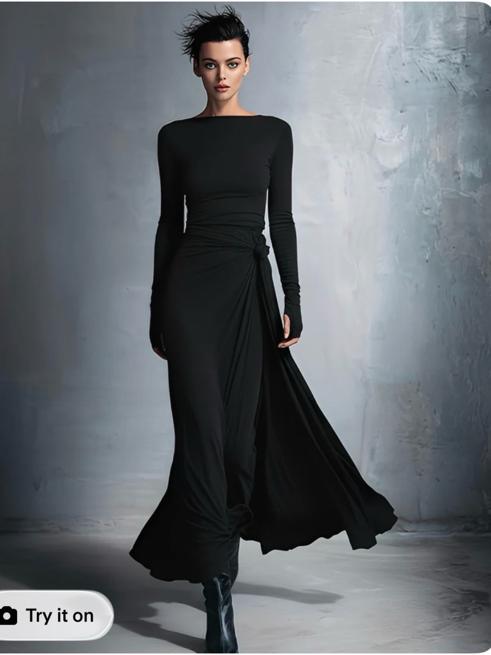 Modesees Elegant Black Long-Sleeve Maxi Dress. New without tags